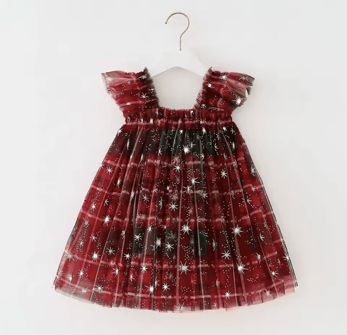 Christmas Gingham Sparkle Little Girls Tulle Dress - Red (pre order) - Fox Baby & Co