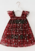 Load image into Gallery viewer, Christmas Gingham Sparkle Little Girls Tulle Dress - Red (pre order) - Fox Baby &amp; Co
