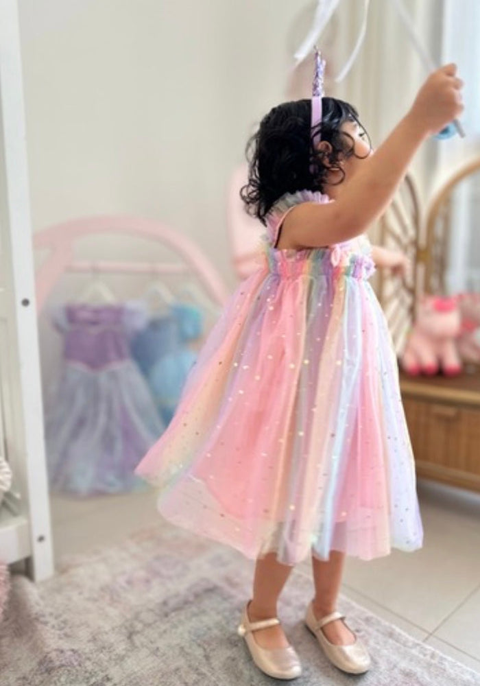 Kids little girls Arabella Tulle Fairy Birthday Dress - Rainbow Pink - Fox Baby & Co