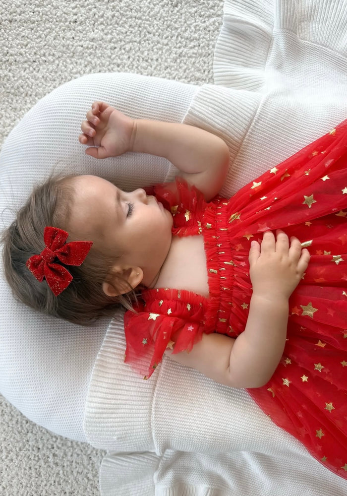 Christmas Stars Little Girls Tulle Dress - Red - Fox Baby & Co