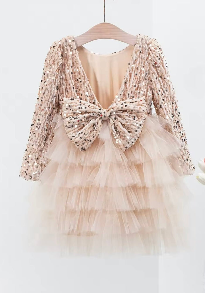 Gold Winter Wonderland Frill Tutu Long Sleeve Dress - Fox Baby & Co