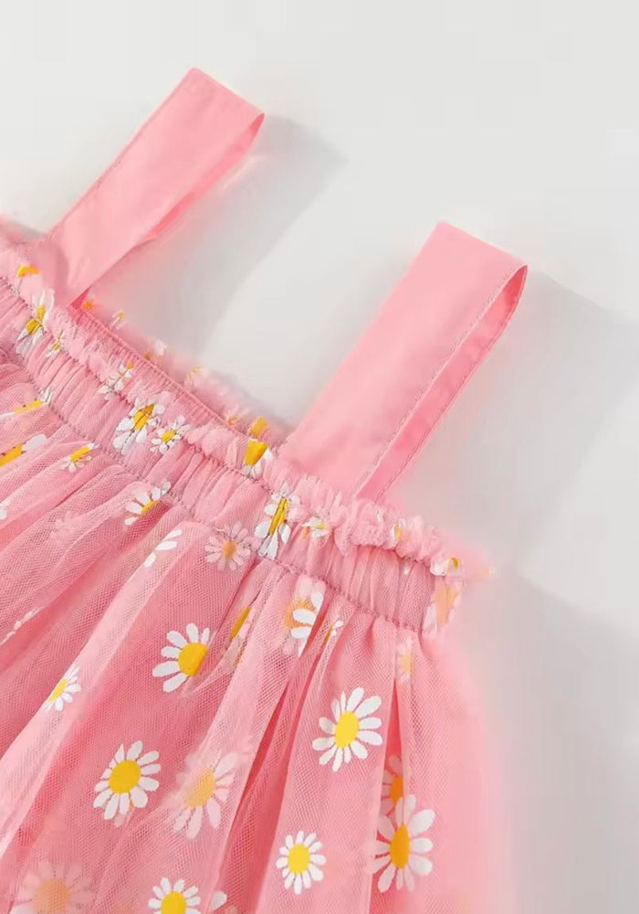 Kids Little Girl Daisy Floral Birthday Tutu Tulle Dress - Pink/Yellow - Fox Baby & Co