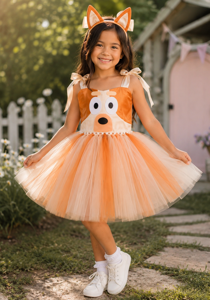 Bingo Inspired Tulle Party Dress & Headband Set 🧡🐾