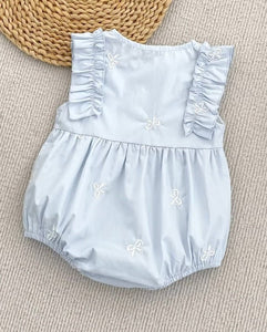 Celine French Tiny Bow Romper - Blue (pre order) - Fox Baby & Co