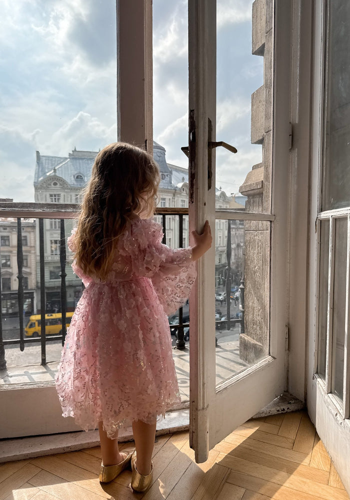 Flowergirl Sparkle Wonderland Long Sleeve Luxe Tulle Dress - Pink - Fox Baby & Co