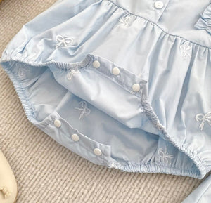 Celine French Tiny Bow Romper - Blue (pre order) - Fox Baby & Co