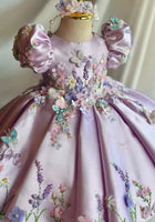 Load image into Gallery viewer, Vintage Floral Little Girls Luxe Dress - lilac
