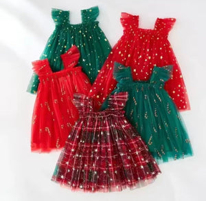 Christmas Stars Little Girls Tulle Dress - Green (pre order) - Fox Baby & Co