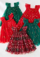 Load image into Gallery viewer, Christmas Stars Little Girls Tulle Dress - Green (pre order) - Fox Baby &amp; Co
