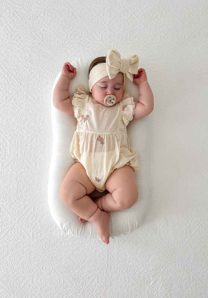 Baby Girls Peach Floral Vintage Romper (pre order) - Fox Baby & Co