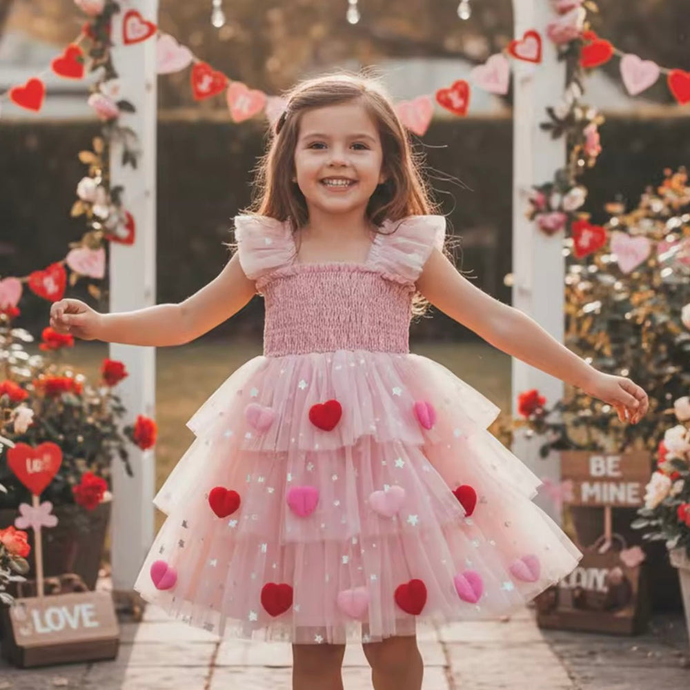 Girl My Valentine Heart Tulle Dress - Pink (pre order) - Fox Baby & Co