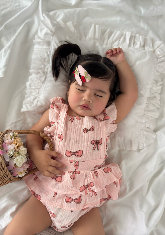 My Valentine Pink Bow Frill Romper & Bow (pre order) - Fox Baby & Co