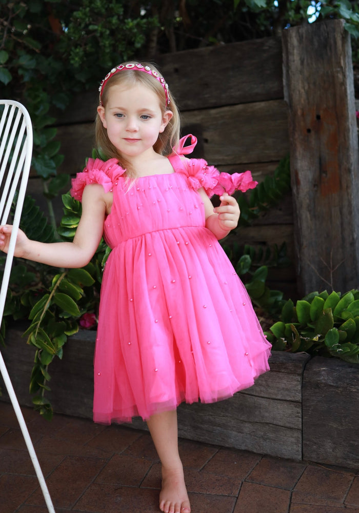 Kids little girls Valencia Pearl Luxe Party Dress - Magenta (pre order) - Fox Baby & Co