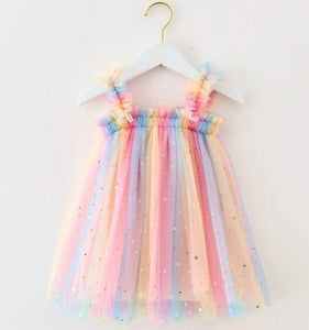 1st Birthday Kids little girls Arabella Tulle Fairy Birthday Dress - Bright Rainbow - Fox Baby & Co