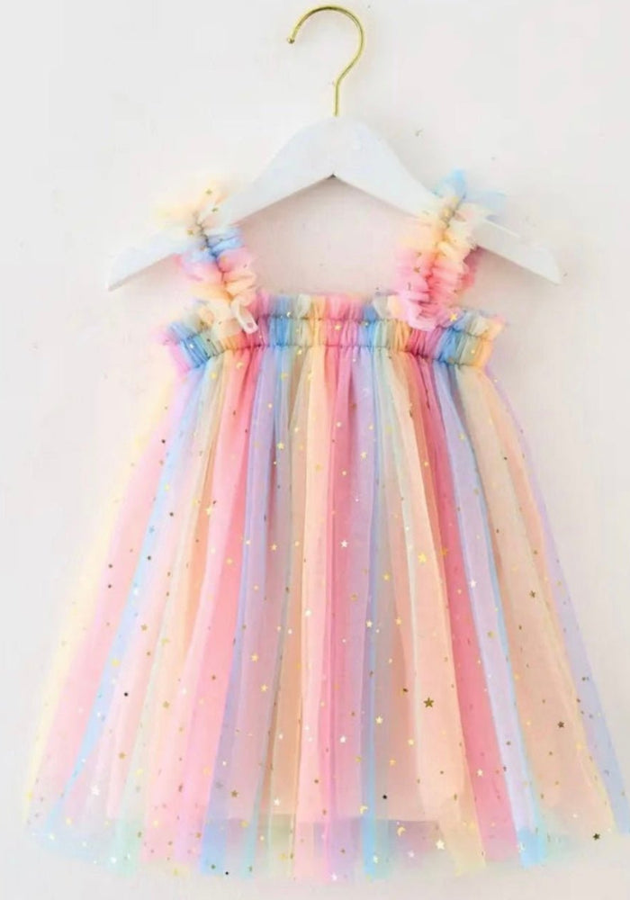 1st Birthday Kids little girls Arabella Tulle Fairy Birthday Dress - Bright Rainbow - Fox Baby & Co