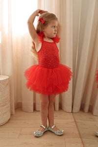 Luxe Ballerina Christmas Sparkle Tulle Tutu Leotard - Red - Fox Baby & Co