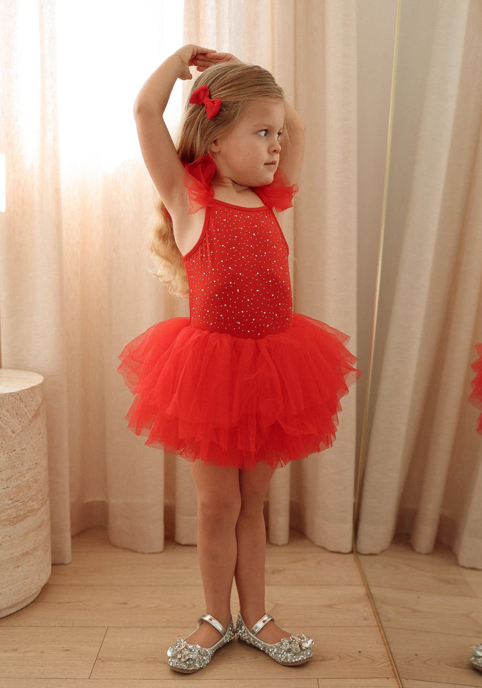 Luxe Ballerina Christmas Sparkle Tulle Tutu Leotard - Red - Fox Baby & Co