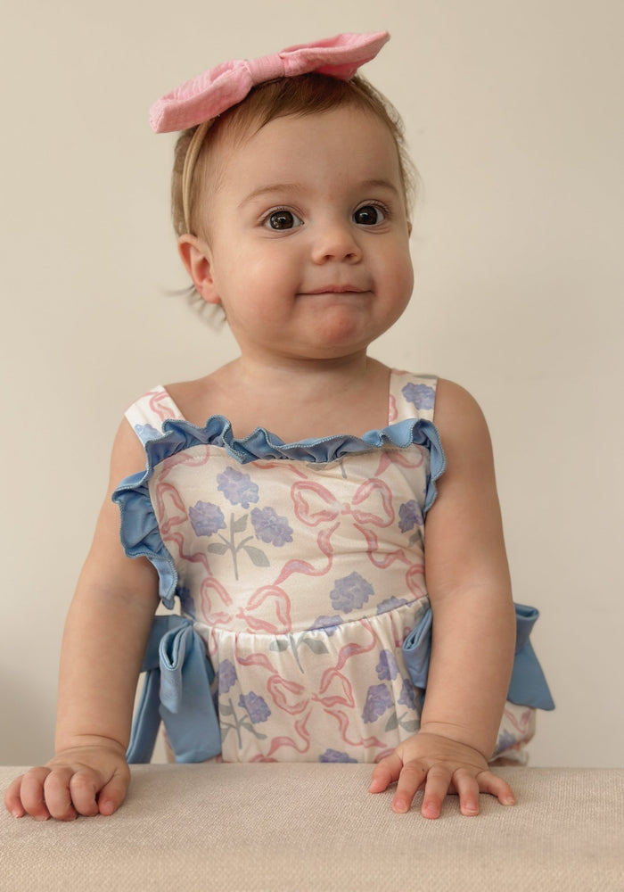 Posy Floral Bow Romper - Blue - Fox Baby & Co