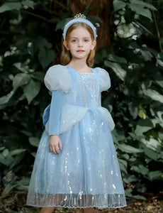 Magical Cinderella Princess Birthday Long Sleeve Party Dress Costume & Tiara Headband - Fox Baby & Co