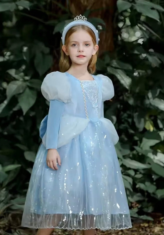 Magical Cinderella Princess Birthday Long Sleeve Party Dress Costume & Tiara Headband - Fox Baby & Co
