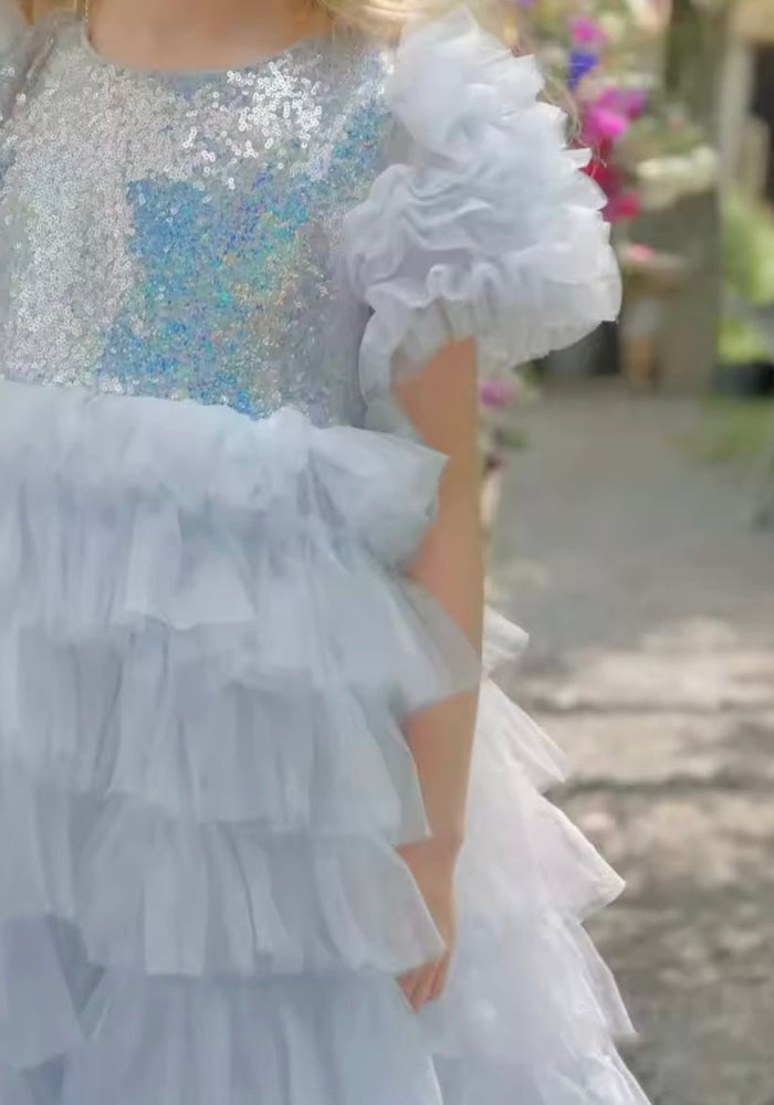 Snow Sparkle Blue Frill Princess Party Dress - Fox Baby & Co
