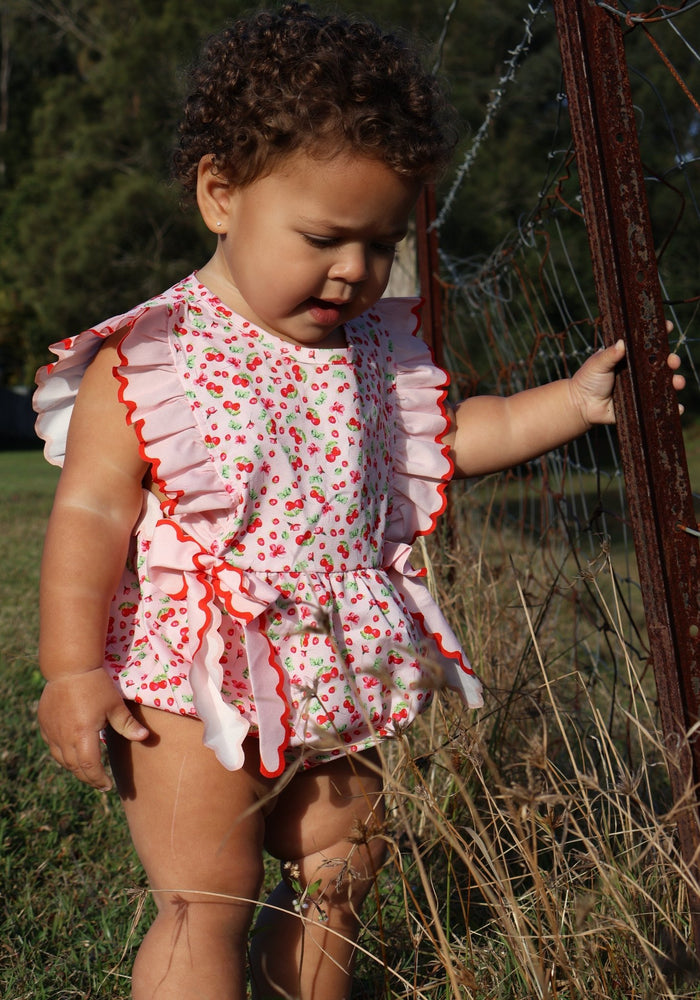 Cherry Floral Frill Bow Romper (pre order) - Fox Baby & Co