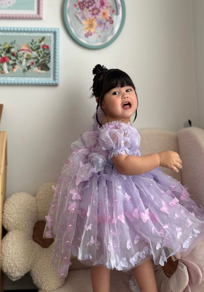Kids girls Tea Party Butterfly Tulle Dress - Purple - Fox Baby & Co