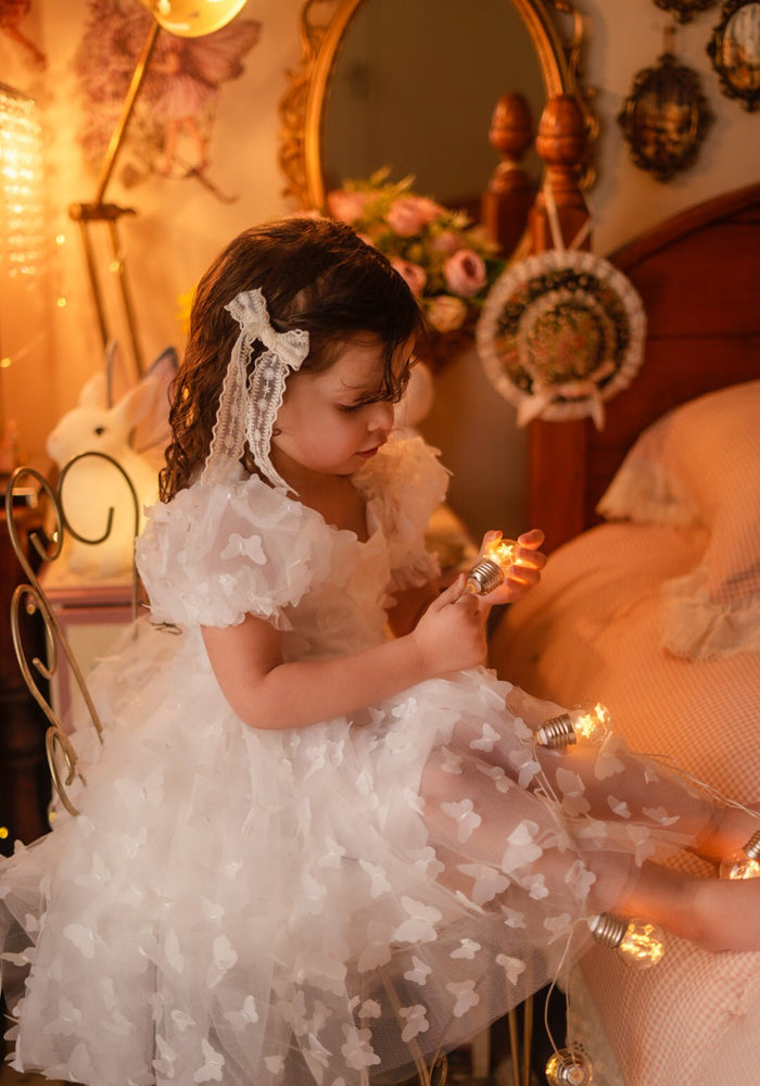 Kids girls Tea Party Butterfly Tulle Dress - White - Fox Baby & Co