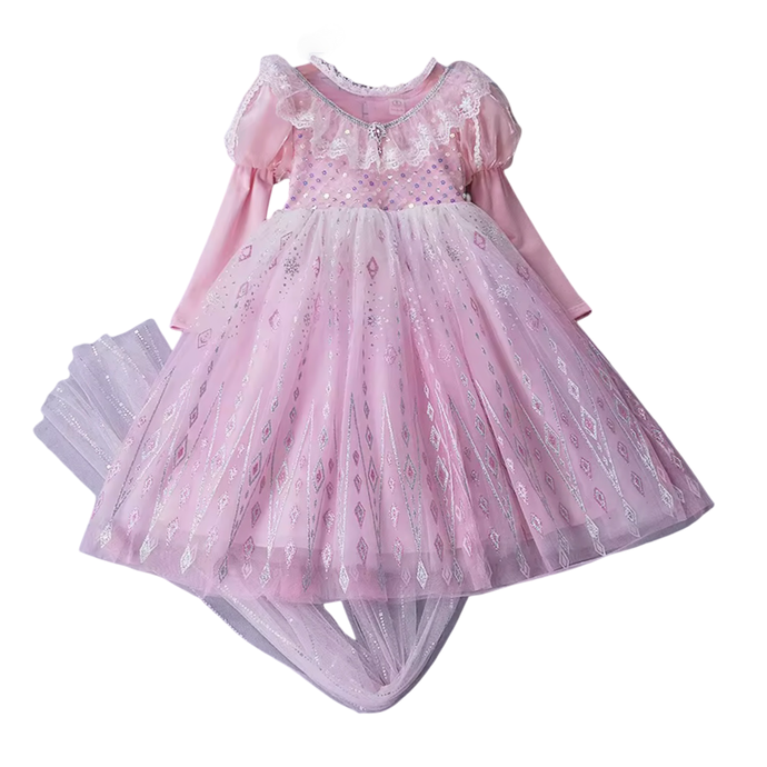 Aurora Lace Pink Princess Long Sleeve Party Dress Costume & Cape