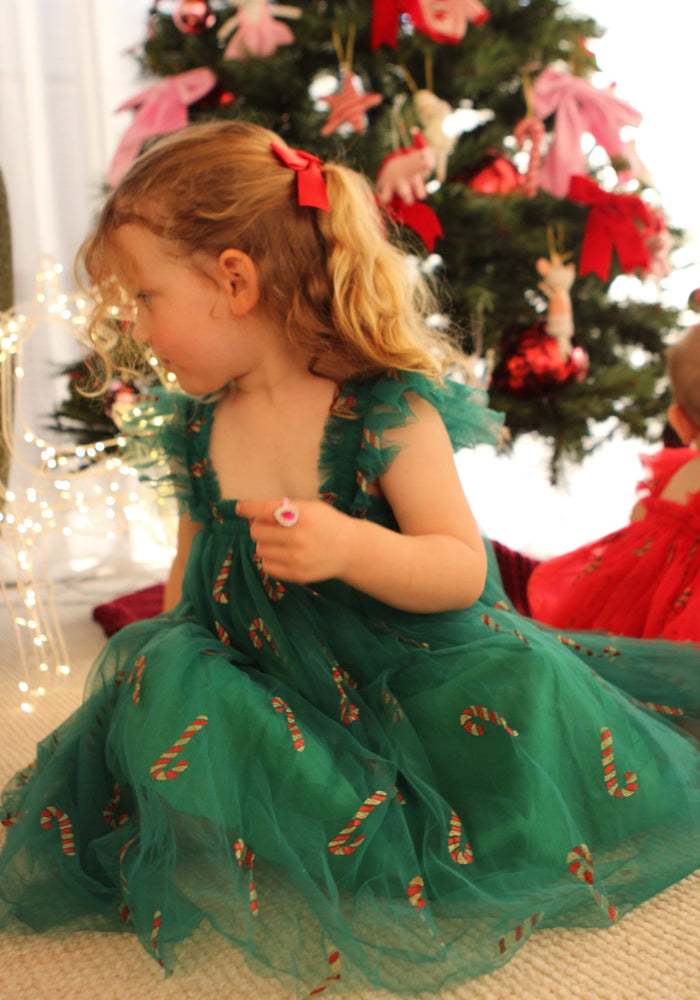 Candy Cane Christmas Little Girls Tulle Dress - Green - Fox Baby & Co