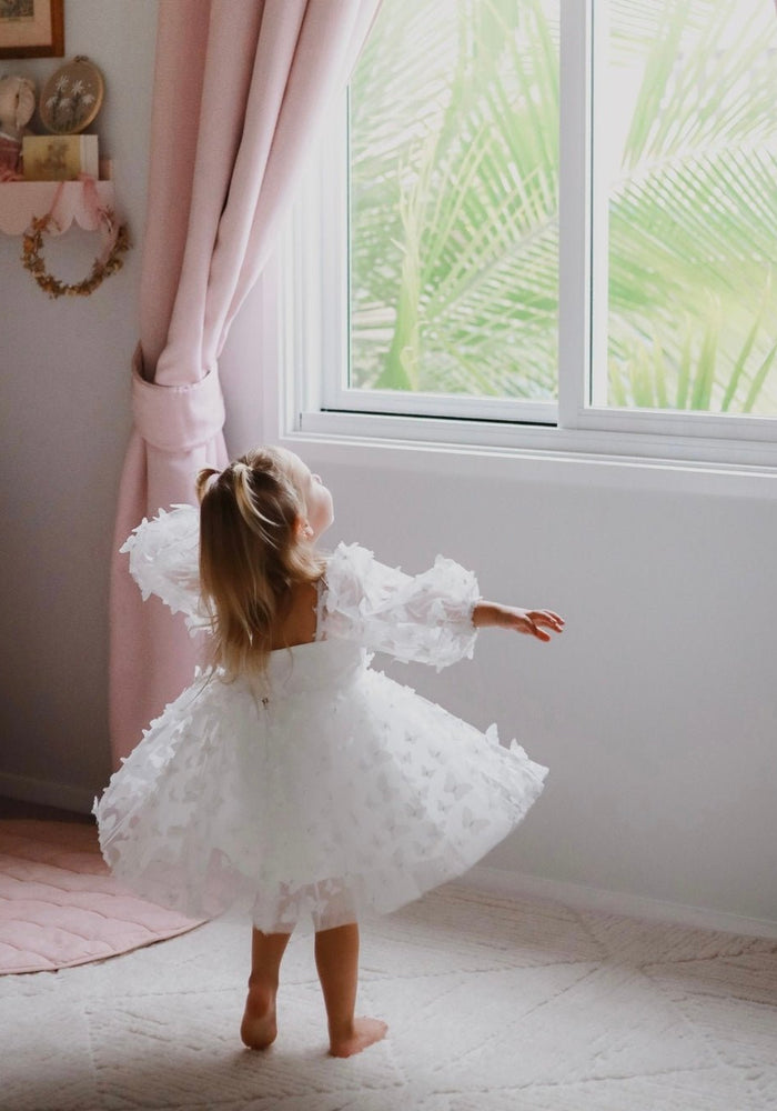 Madelyn Flower Girl Butterfly Luxe Little Girls Tulle Dress - White - Fox Baby & Co