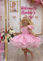 Load image into Gallery viewer, Kid little Girls Pink Gingham Barbie Party Dress - Fox Baby &amp; Co
