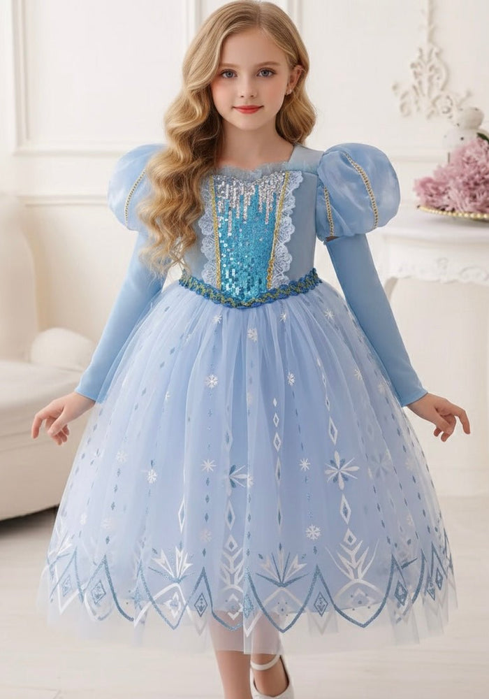 Snow Sparkle Princess Birthday Party Dress Costume with gloves - Fox Baby & Co