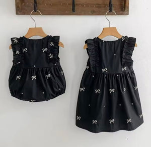 Celine French Tiny Bow Romper - Black (pre order) - Fox Baby & Co