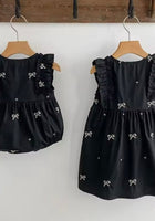 Load image into Gallery viewer, Celine French Tiny Bow Romper - Black (pre order) - Fox Baby &amp; Co
