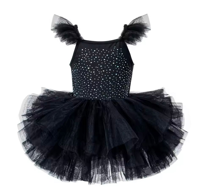 Luxe Ballerina Sparkle Tulle Tutu Leotard - Black