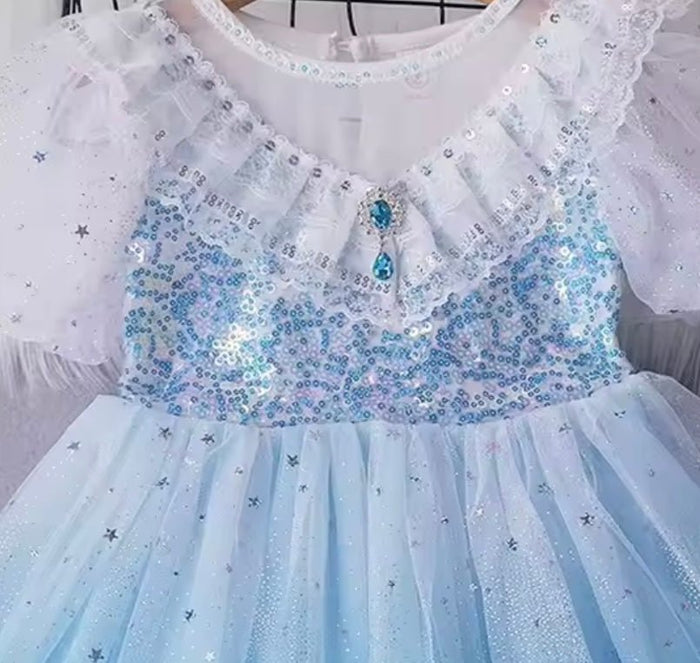 Elsa Lace Princess Party Dress Costume & Cape - Blue - Fox Baby & Co