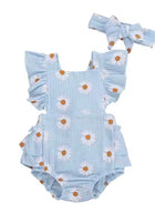 Load image into Gallery viewer, Summer Bloom Daisy Romper &amp; headband - Blue - Fox Baby &amp; Co

