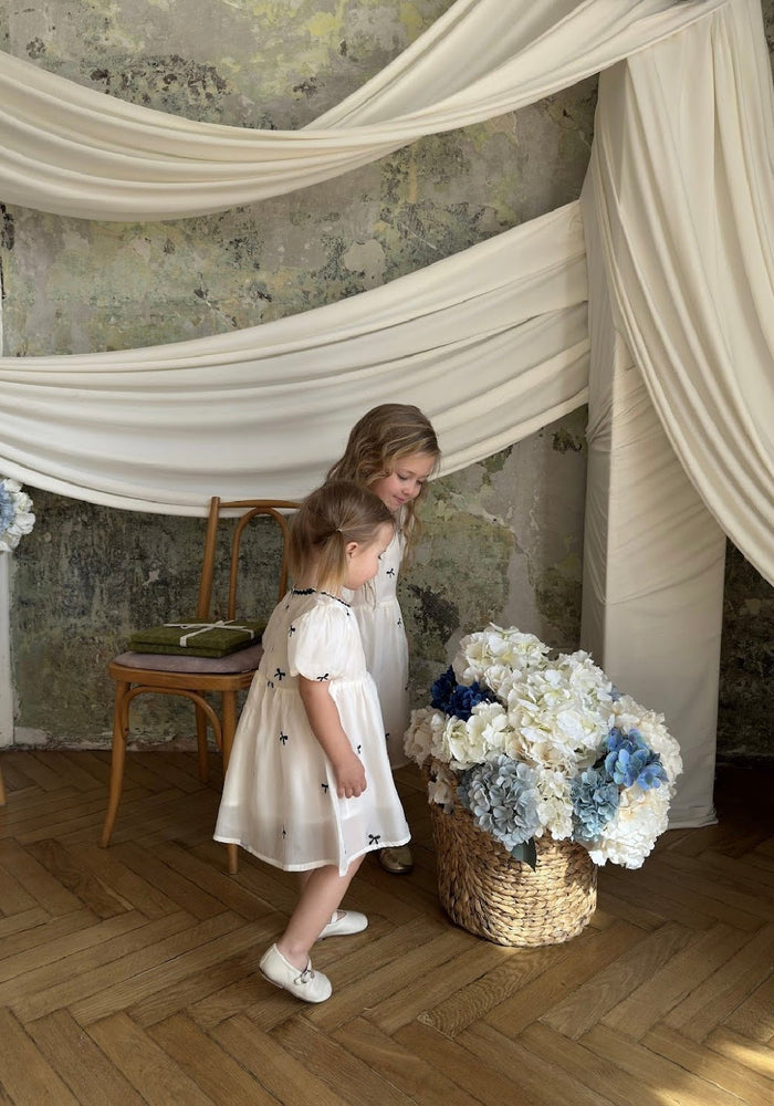 Kids girls French Luxe Bow Puff Dress - Black/ivory (pre order) - Fox Baby & Co