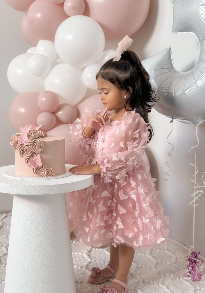 Madelyn Butterfly Luxe Little Girls Tulle Dress - Dusty Rose - Fox Baby & Co