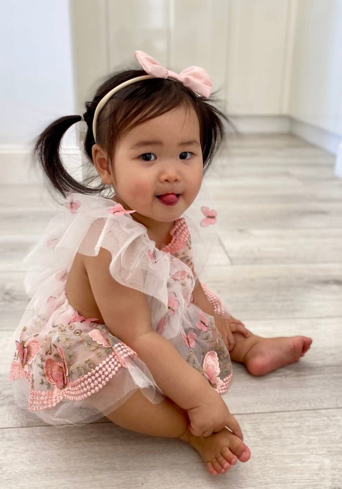 Whimsical Pink Butterfly Romper & Bow Headband - Fox Baby & Co