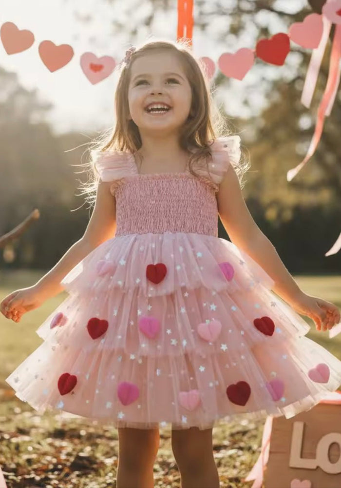 Girl My Valentine Heart Tulle Dress - Pink (pre order) - Fox Baby & Co