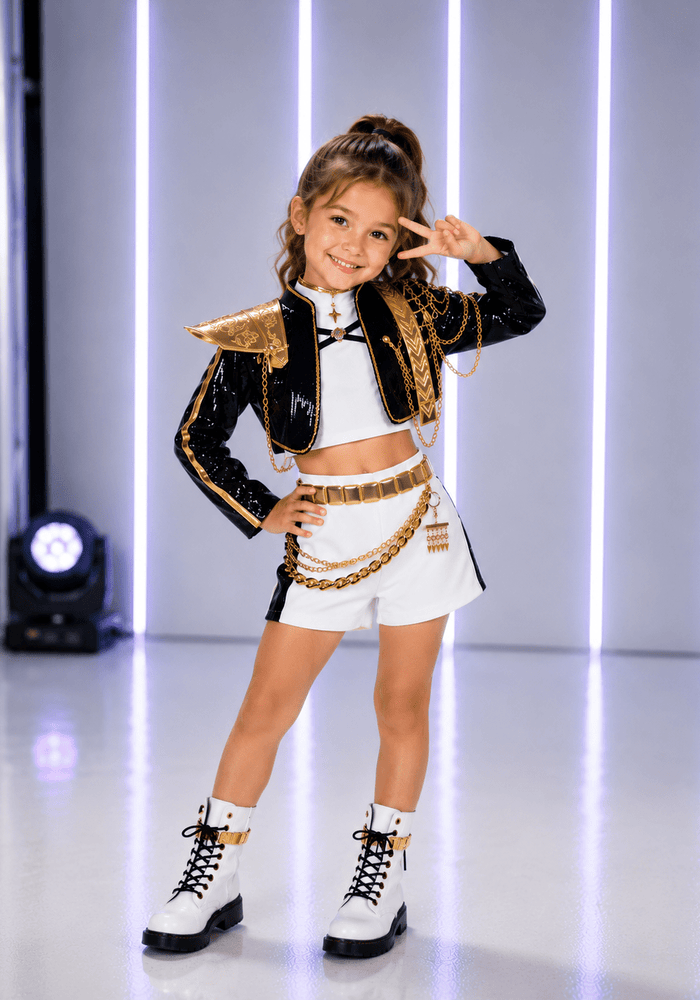 Kids Girls Kpop Style Demon Hunter Mira Costume Top, Shorts & Jacket 3 Piece - Fox Baby & Co