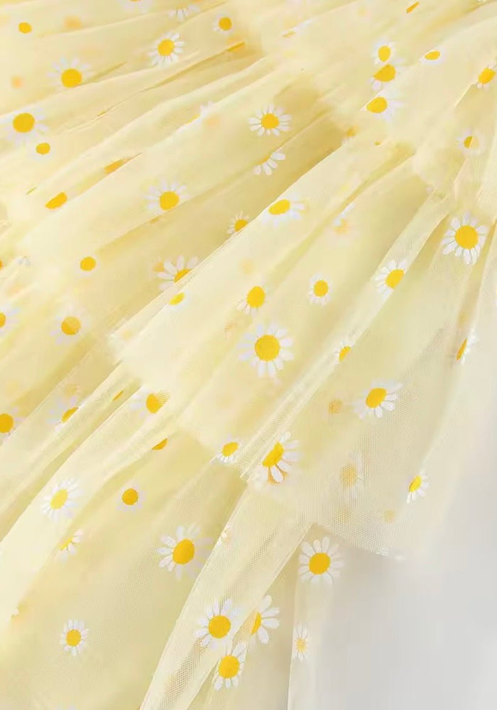 Kids Little Girl Daisy Floral Birthday Tutu Tulle Dress - Pink/Yellow - Fox Baby & Co