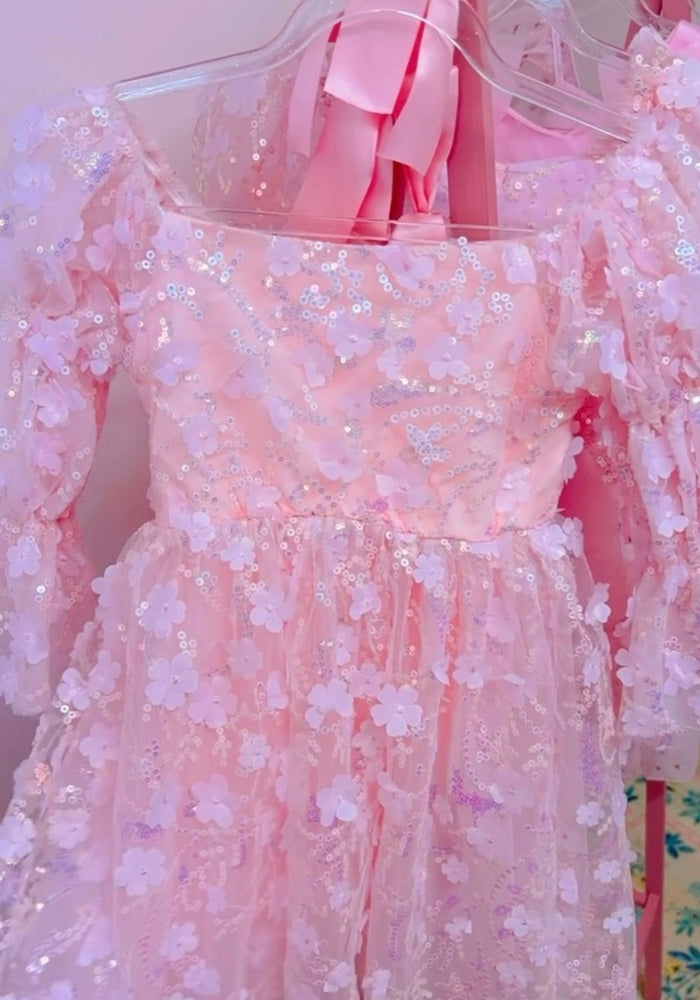 Flowergirl Sparkle Wonderland Long Sleeve Luxe Tulle Dress - Pink - Fox Baby & Co