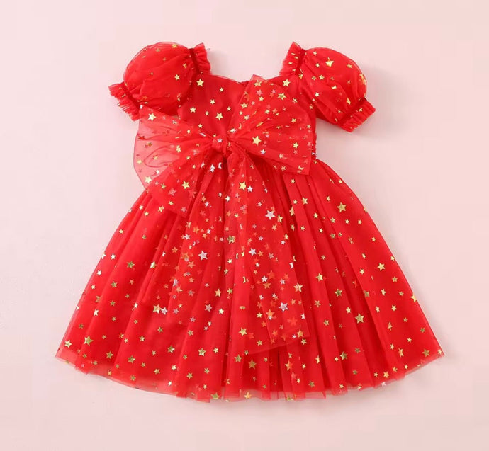 Kids girls Christmas Luxe Puff Tulle Dress - Red Stars - Fox Baby & Co