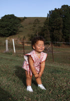 Load image into Gallery viewer, Cherry Floral Frill Bow Romper (pre order) - Fox Baby &amp; Co
