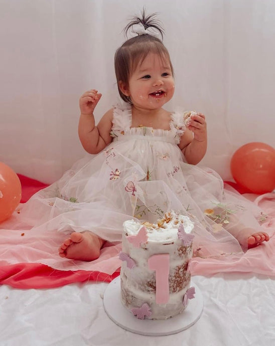 Arabella Garden Floral Tulle Birthday Dress - White (pre order) - Fox Baby & Co
