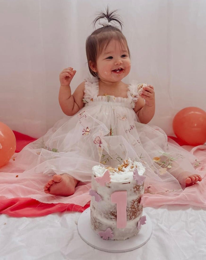 Arabella Garden Floral Tulle Birthday Dress - White (pre order) - Fox Baby & Co