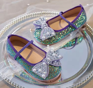 Mermaid Luxe Bow Princess Ballerina Ballet Flat Shoes (pre order) - Purple/ Green